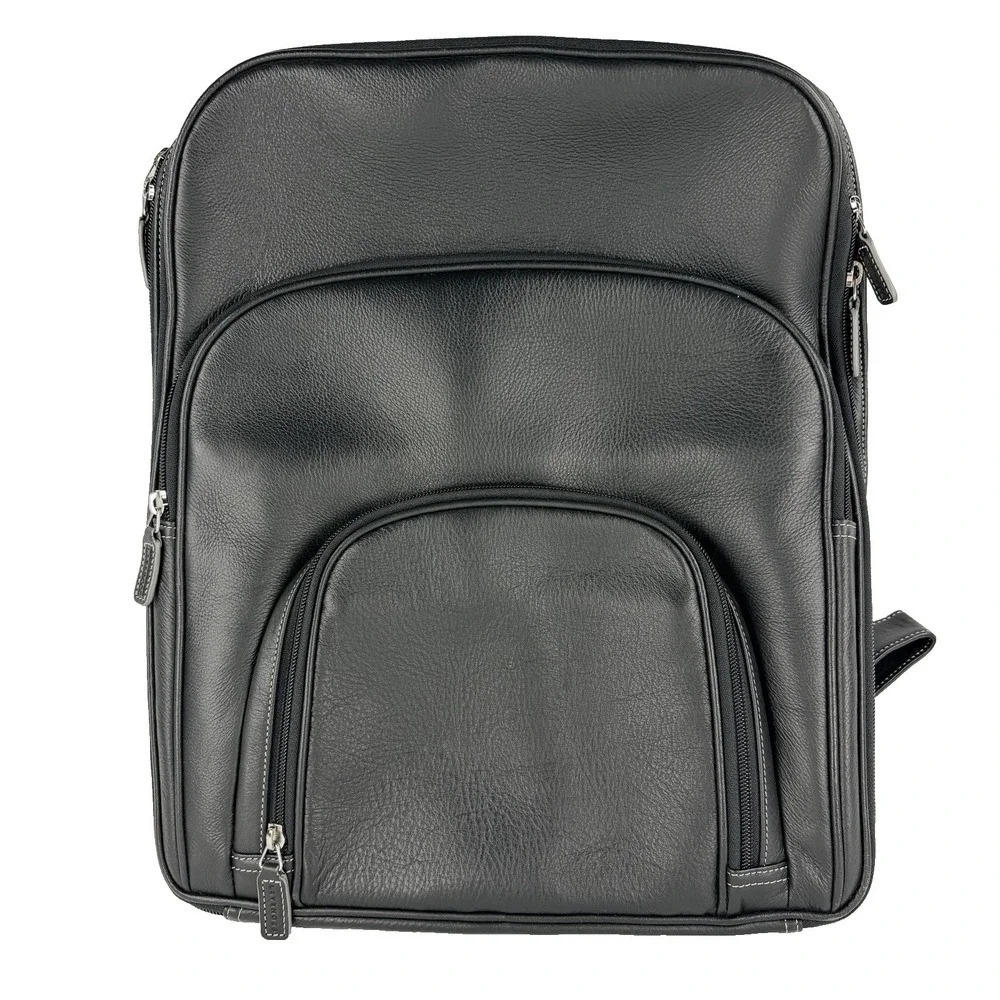 NWOT RARE Levenger Leather Laptop Bag Backpack Black 16x14 Zipper Straps